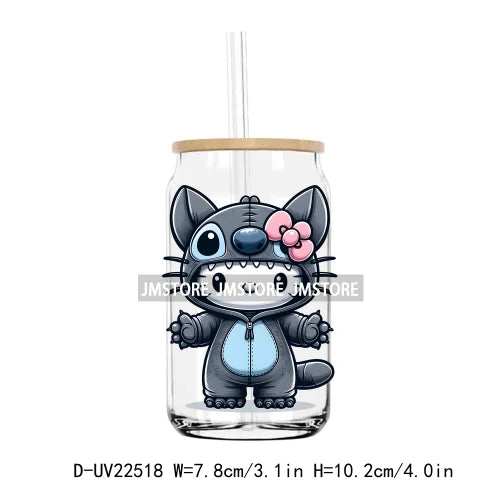 High Quality Costume Cartoon Blue Cat UV DTF Transfers Stickers Decals For Libbey Cold Cups Mugs Tumbler Waterproof DIY Craft