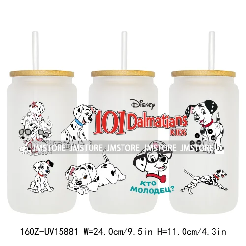Cute Loyal Dogs Black Dalmatian UV DTF Cup Wraps Ready To Apply Waterproof Transfer Stickers For 16OZ Libbey Glass Can Tumbler