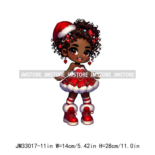 Fashion Black Santa Girls Candy Cane Afro Kids Christmas Season Iron On DTF Transfers Stickers Ready To Press For Sweatshirts