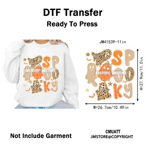Pumpkin Leopard Spooky Ghost Moo Boo Cow Pet Halloween Bow Iron on DTF Washable Transfers Stickers Ready to Press for T-shirts