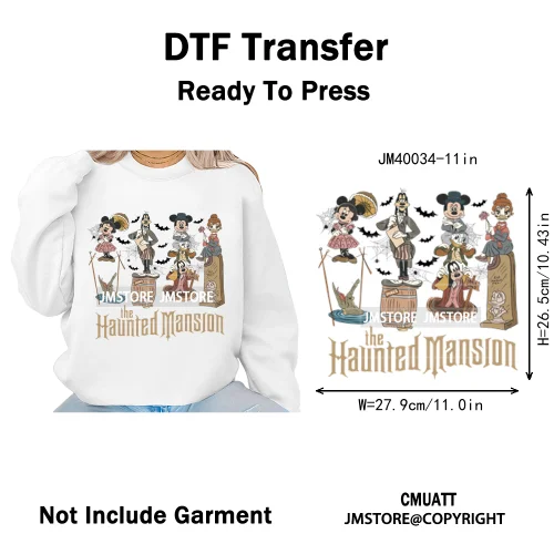 Happy Halloween Nightmare Cartoon Character Pumpkin Skeleton Iron on DTF Washable Transfers Stickers Ready to Press for T-shirts