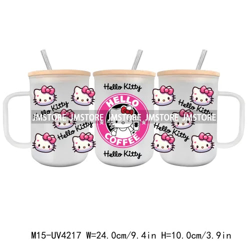 Cartoon Best Friends UV DTF Glass Can Wrap For 15OZ Mug Glass Cup Transfer Stickers DIY Custom Logo Labels Cute Cat Sunflowers