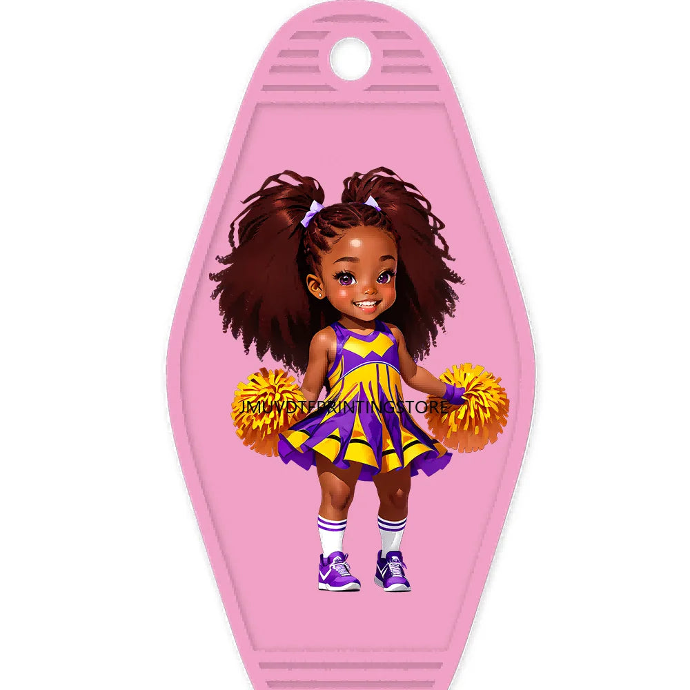 Cute Basketball Girl Players High Quality WaterProof UV DTF Sticker For Motel Hotel Keychain Cheerleading Girls