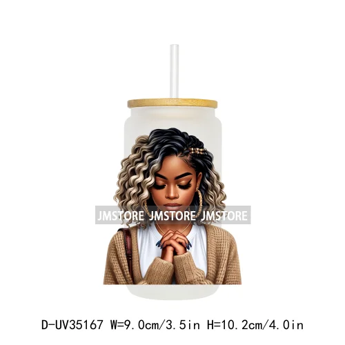 Black Girl Praying Faith Religious Woman UV Sticker Decals For Libbey Cold Cups Mugs Tumbler Transfer Stickers Waterproof Prints