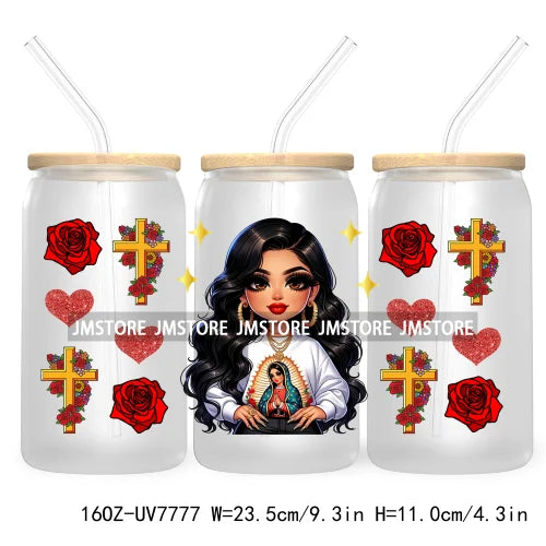 Beautiful Chicana Latina Woman Rose 16OZ UV DTF Cup Wrap Transfers Stickers For Libbey Glass Can Cups Tumbler Waterproof Craft