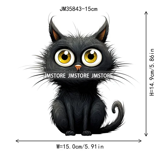 15cm 5.9in Kid Halloween Black Cat Iron On Heat Transfer Sticker For Clothes DTF Printed Vinyl Thermal Appliques Washable Decal