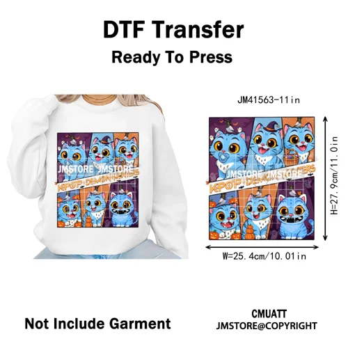 Cute Blue Tiger Idol Group Characters Kpop Halloween Pumpkin Iron on DTF Washable Transfers Stickers Ready to Press for Textile
