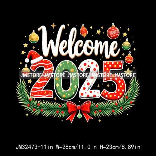 New Goodbye 2024 Hello New Year 2025 Merry Christmas 2024 Xmas Iron On DTF Transfers Stickers Ready To Press For Hoodies Bags