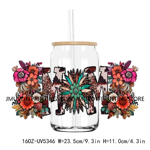 Best Mama With Flowers Mother's Day UV DTF Sticker For 16OZ Libbey Glass Cup Can Mom Wrap Transfer Sticker Custom Label DIY Logo