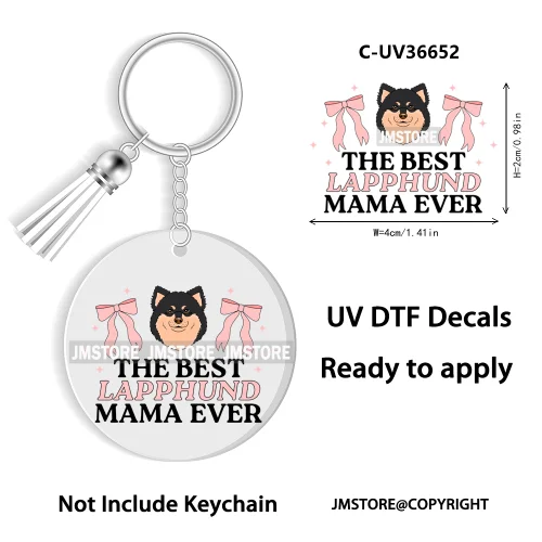 Floral Cat Lover The Best Mama Ever UV DTF Decal Round Keychain Ready To Apply WaterProof Transfer Stickers For Circle Keychain