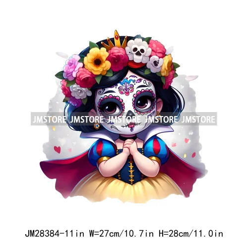 Cute Mexican Day Of The Dead Skeleton Catrina Princess Dolls Iron On DTF Heat Press Transfers Stickers Printing For Clothes