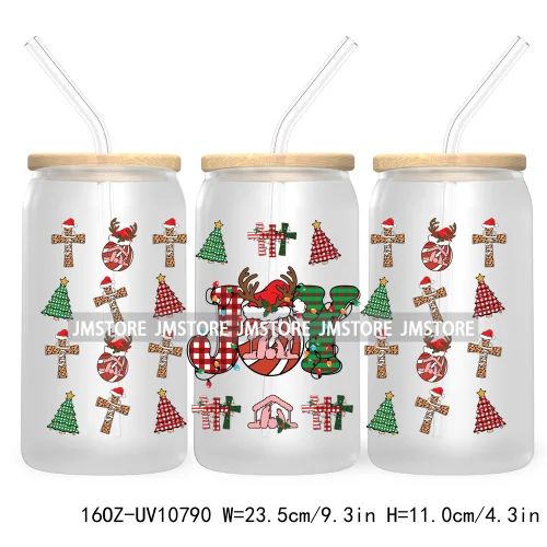 Religious Jesus Christmas UV DTF Cup Wrap For Libbey Glass Can Transfer Stickers Waterproof Custom Labels Christian Cross Bow