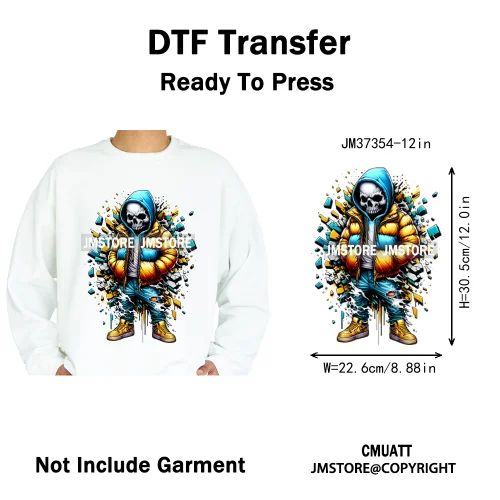 12in Colorful Graffiti Streetwear Skeleton Game Over Iron on DTF Thermal Transfers Stickers Printing Ready to Press for T-shirts