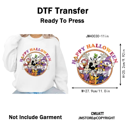 Happy Halloween Nightmare Cartoon Character Pumpkin Skeleton Iron on DTF Washable Transfers Stickers Ready to Press for T-shirts
