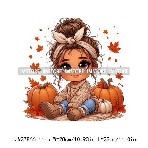 Cute Autumn Pumpkins Fall Vibes Laina Baby Hispanic Chibi Girls Logos DTF Iron On Transfer Stickers Ready To Press For T-shirts