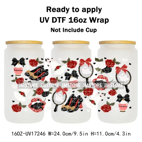 Floral Ghost Coquette Halloween Cherry Lip 16OZ UV DTF Cup Wraps Ready To Apply Waterproof Transfer Sticker For Libbey Glass Can