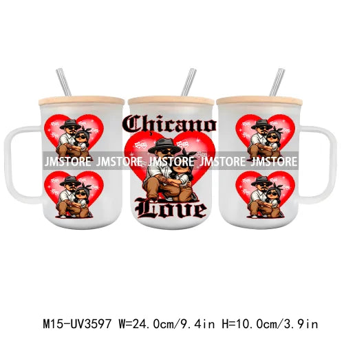 Cartoon Chicano Girls Rose UV DTF Glass Can Wrap For 15OZ Mug Coffee Cup Transfer Sticker DIY Custom Logo Labels Mexican Culture