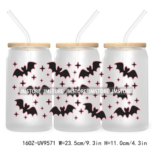 Cute Ghoul Halloween 16OZ UV Cup Wrap DTF Transfer Stickers For Libbey Glass Can Cups Tumbler Waterproof Labels Ghost Reading