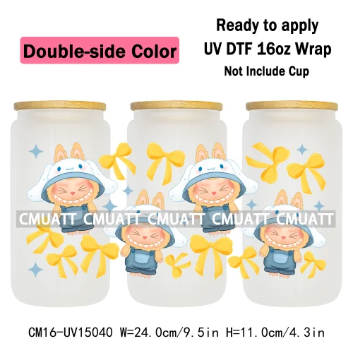 Double Sided Color UV DTF Cup Wraps 16OZ Wholesale Custom Bulk Waterproof Cartoon Cute Monster Transfer Designs For Mug Glass