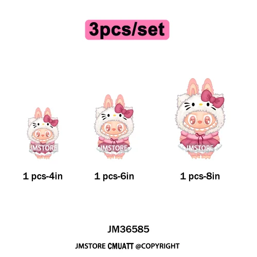 Cute Baby Cartoon Monster Doll Character Bow Girly Washable Decals Iron On DTF Heat Transfer Stickers Ready To Press for Clothes