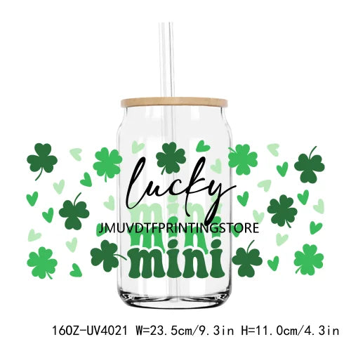 Lucky Blessed 16OZ UV DTF Cup Wrap Transfers Stickers Shamrock Four Leaf Custom Labels DIY Waterproof Logo For Libbey Glass Can