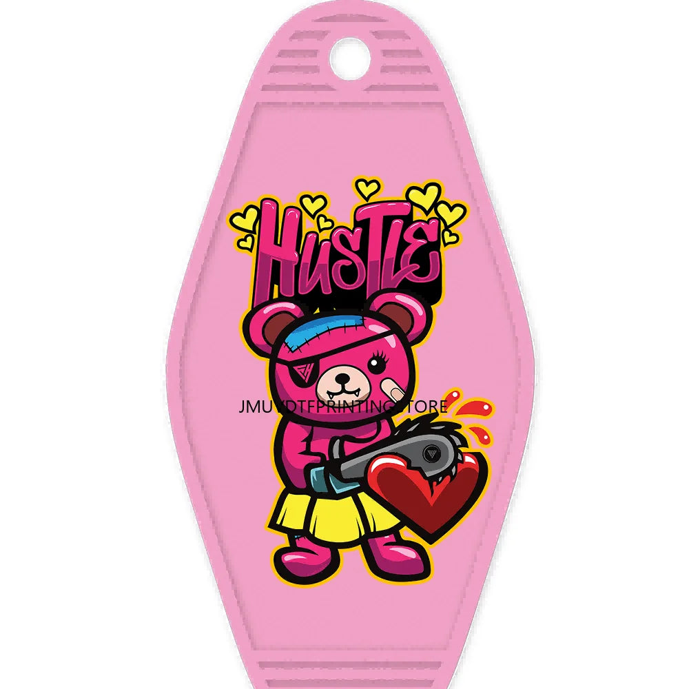 Focus On The Hustle Bear High Quality WaterProof UV DTF Sticker For Motel Hotel Keychain More Money Less Friends