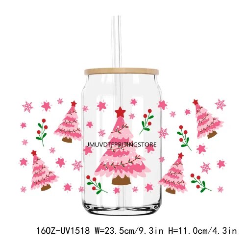 Christmas Santa Gingerbread 16OZ UV DTF Cup Wrap Transfer Sticker Custom Labels DIY Durable Waterproof Logo For Libbey Glass Can