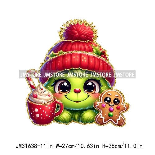 Cute Cartoon Christmas Character Coffee Gingerbread Merry Christmas Iron On DTF Transfers Stickers Ready To Press For T-shirts