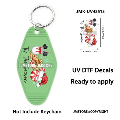Trendy Christmas Cartoon UV DTF Keychain Wraps Ready To Apply Waterproof High Quality DIY Craft Decals For Hotel Motel Keychain