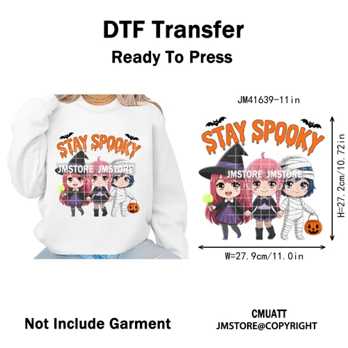 Stay Spooky Ghost Halloween Cartoon Hunters Kpop Band Group Iron on DTF Washable Transfers Stickers Ready to Press for Clothing
