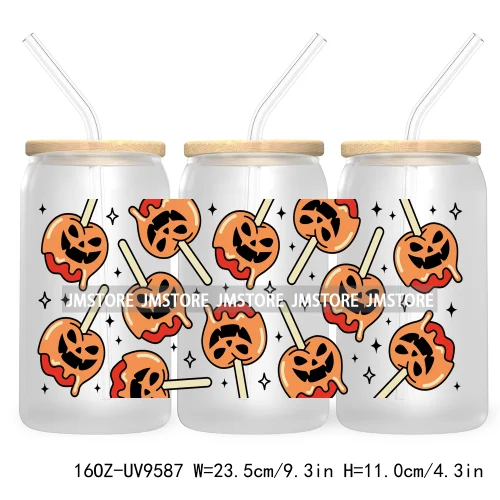 Cute Ghoul Halloween 16OZ UV Cup Wrap DTF Transfer Stickers For Libbey Glass Can Cups Tumbler Waterproof Labels Ghost Reading