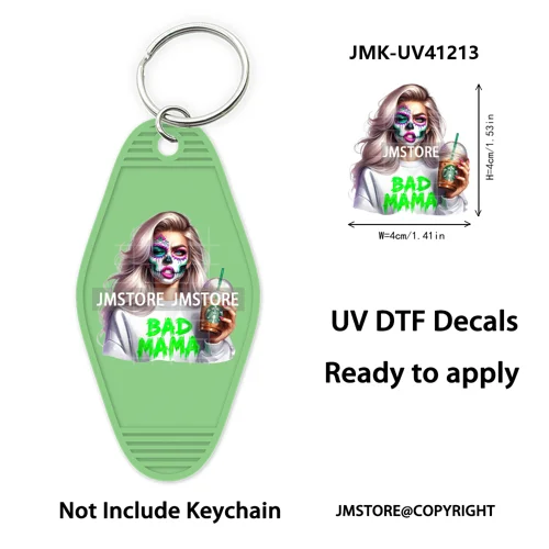 Scary Movie Character Bad Mama Boo Mom UV DTF Motel Keychain Wraps Ready To Apply Waterproof High Quality Hotel Keychain Decals