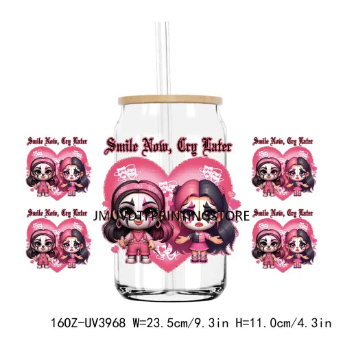 Bestfriends Valentine Girls Cholo Chola UV DTF Sticker For 16OZ Libbey Glass Cup Can Wrap Transfer Sticker Custom Label DIY Logo