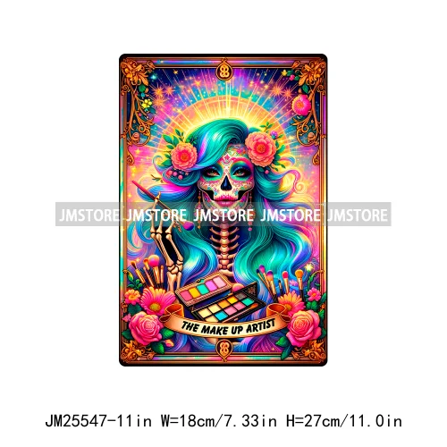 Colorful Artist Overthinker Dad Women Skeleton Thermal Logo  Tarot Card DTF Iron On Transfer Stickers Ready To Press For Hoodies