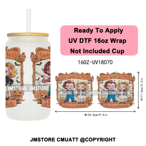 Scary Couple Halloween Villain UV DTF Cup Wrap Ready To Apply Transfer Stickers Durable 16OZ Tumbler Wraps For Libbey Glass Can