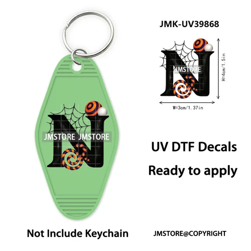 Halloween Pumpkin Alphabet Letters UV DTF Motel Keychain Decal Ready To Ship Durable Transfer Stickers Prints For Hotel Keychain