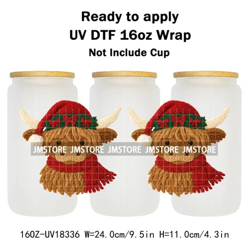 Faux Yarn Christmas Santa Claus Tree UV DTF Stickers Ready To Apply Cup Wrap Custom Labels DIY Craft For Libbey Glass Can Mugs