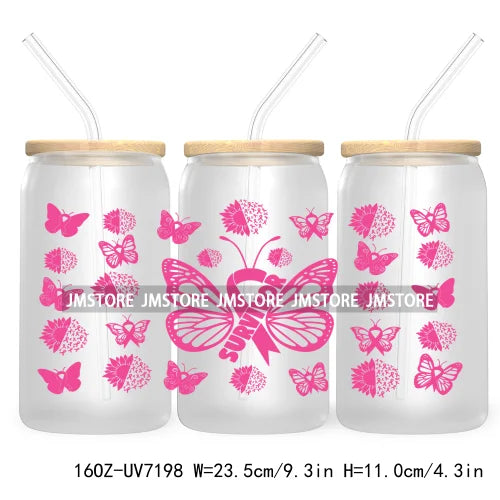 Peace Love Cure Breast Cancer Awareness Pink 16OZ UV DTF Cup Wrap Transfer Stickers For Libbey Glass Can Cups Tumbler October