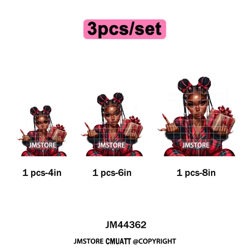 Funny Xmas Afro Glam Girly Gifts Holly Christmas Light Iron on Washable DTF Heat Transfers Stickers Ready to Press for Clothes