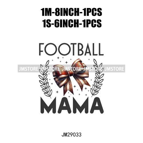 Hot Mess Coquette Football Mama Bow Touchdown Season Sport Vibes Iron On DTF Transfer Stickers Ready To Press For Sweatshirt