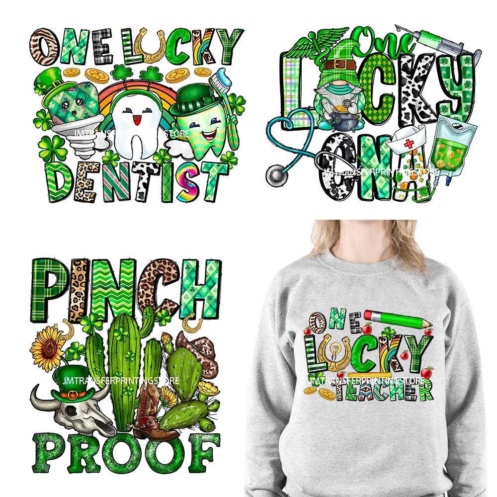 Washable Animal CNA PAT Nurse Dentist Teacher Shamrocks Lucky Vibes St Patrick's Day DTF Transfers Stickers Press For Sweatshirt