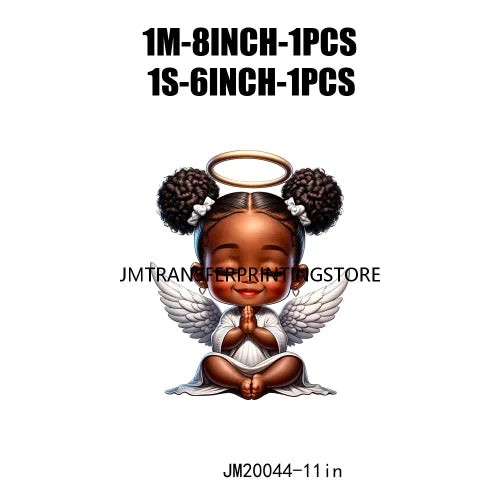 Lovely African American Black Cupids Valentine Praying Angels Boys Girls Religious Iron On DTF Transfers Stickers For Clothes