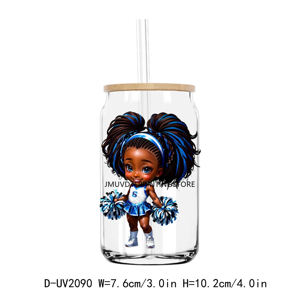 Afro Sport Girl Cheer Leader UV DTF Transfers Stickers Decals For Libbey Cold Cups Mugs Tumbler Waterproof DIY Craft