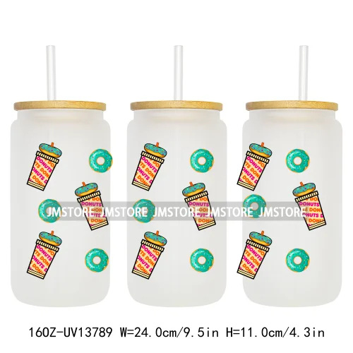 Dunkie Junkie Coffee Donuts UV DTF Wraps Transfer Sticker Selfadhesive Waterproof High Quality For 16OZ Libbey Glass Can Tumbler