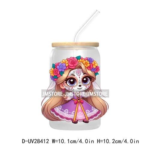 Mexican Little Princess UV DTF Transfer Stickers Decals For Libbey Cold Cups Mugs Tumbler Waterproof Craft Day of the Dead Girls