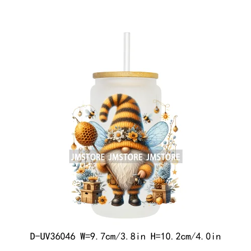 Honey Spring Bee Gnome Floral UV Sticker Decals For Libbey Cold Cups Mugs Tumbler Transfer Sticker Waterproof High Quality Label