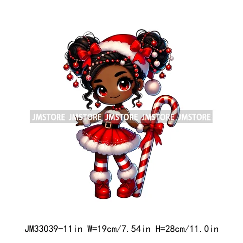 Sweet Santa African American Girly Christmas Character Holiday Vibes Xmas Iron On DTF Transfers Stickers Ready To Press T-shirts