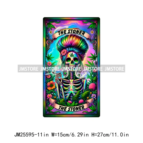 Colorful Cool Dad Mom Stoner Amercian Girl Idgat Skeleton Lover Tarot Card DTF Iron On Heat Press Transfer Stickers For Clothing