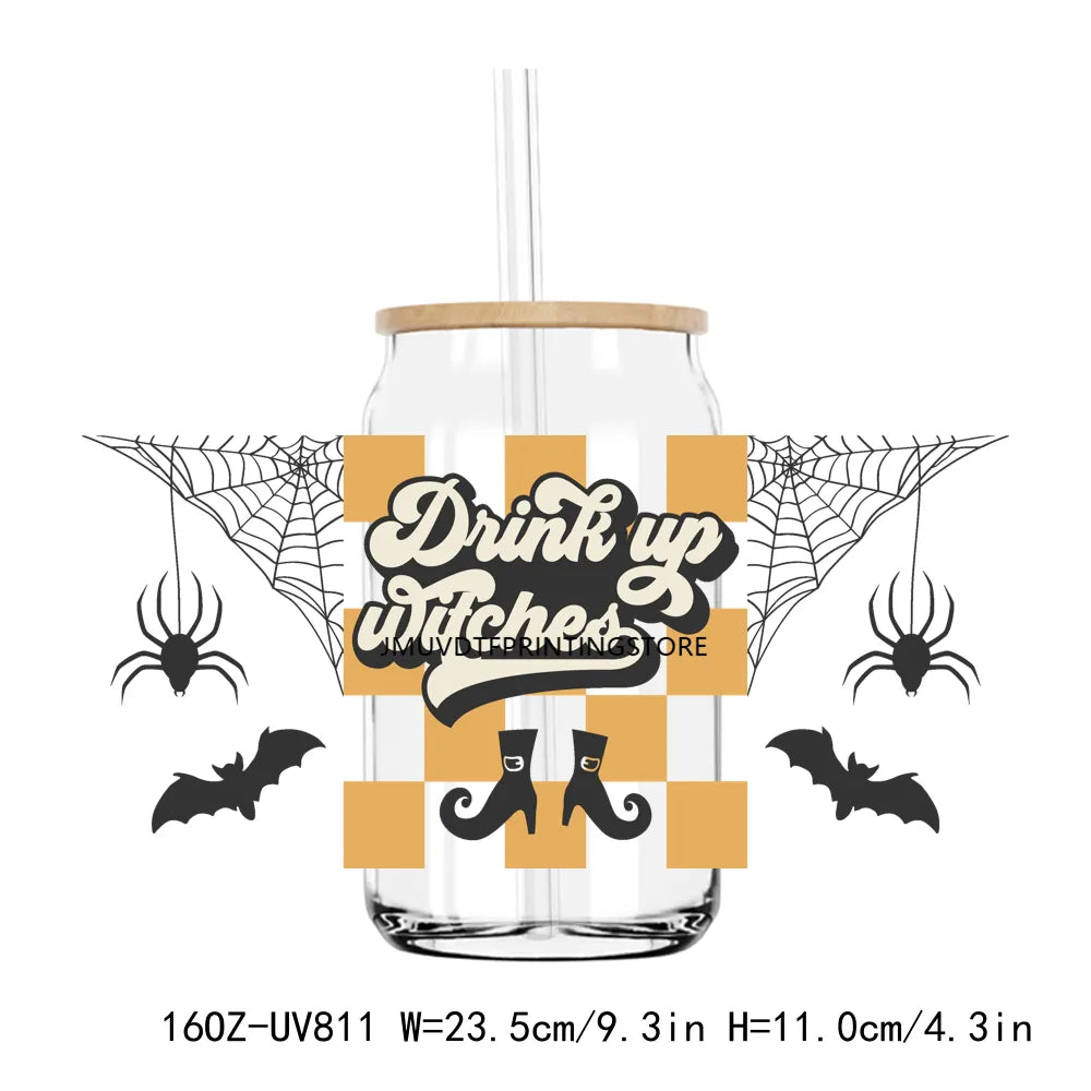 Retro Halloween Funny Ghost 16OZ UV DTF Cup Wrap Transfer Stickers Custom Label DIY Durable Waterproof Logo For Libbey Glass Can