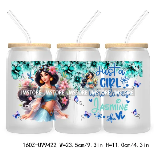 Just A Girl Who Loves Cartoon Princess 16OZ UV Cup Wrap DTF Transfer Stickers For Libbey Glass Can Cups Tumbler Waterproof Label